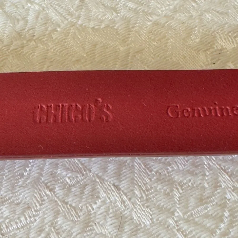 Vintage Cherry Red Leather Belt Pewter Buckle Aztec Mexican Adjustable 22-33”